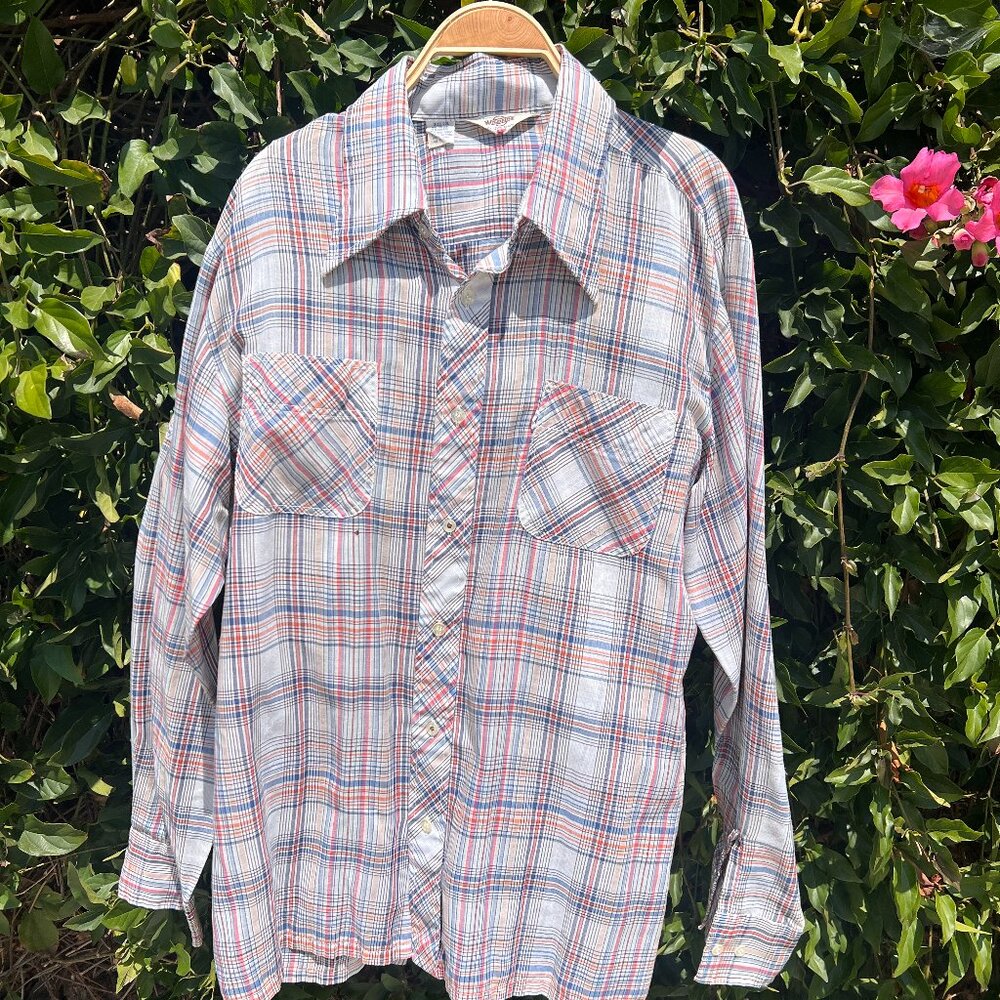 70's Levi's "Wildfire" Shirt - Plaid Long Sleeve - Size XL Western